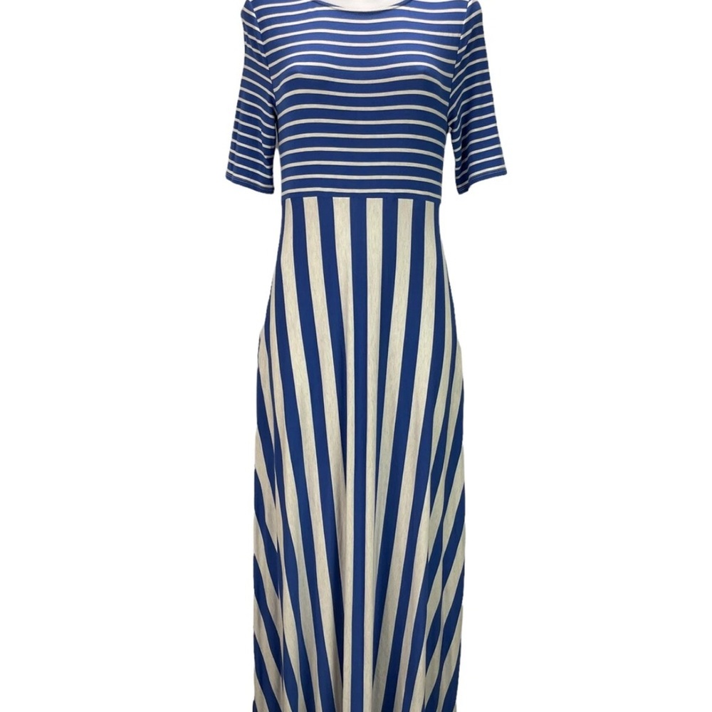 Title: Classic Short Sleeved Nautical Matilda Jane Striped Maxi Dress